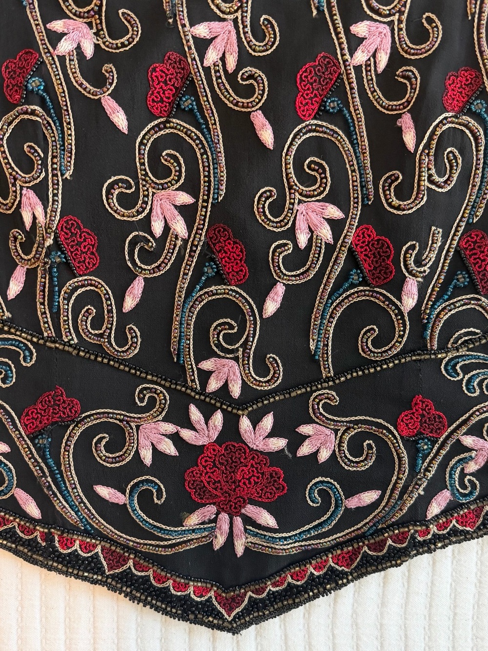Vintage 100% Silk Embroidered & Beaded Floral Cropped Top by Papell Boutique - Picture 5 of 8